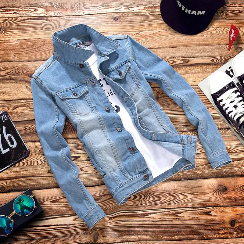 

Autumn New Stretch Light Blue Denim Jacket Men Fashion Slim Fit Korean Style Denim coat Men's Vintage Jeans Jacket 041301