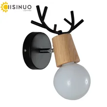 Nordic Modern Deer Antlers LED Wall Light Black White Solid Wood Novelty Animal Wall Lamp Home