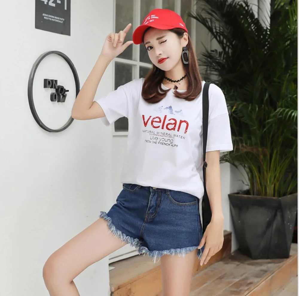 Fashion Letter Print Women T-shirts tops White Short Sleeve Casual tees FOR Lady JY1004