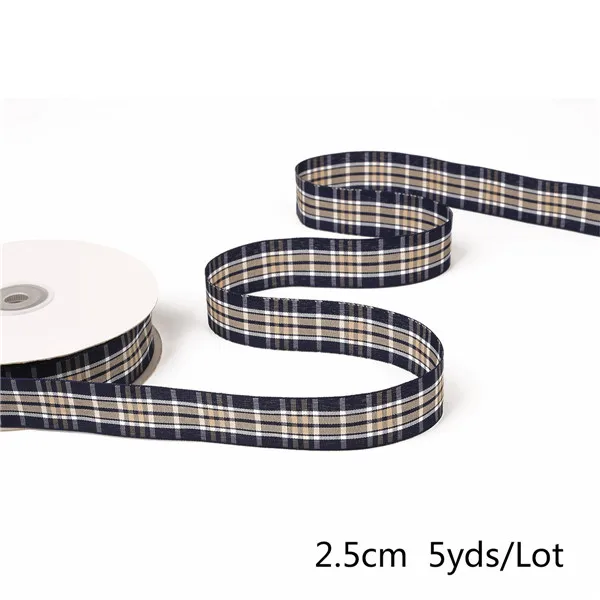 25 мм 5 ярдов/партия сетка напечатанная резинка из полиэстера материалы для ручных поделок клетчатая лента для свадебного подарка обертывание ткани - Цвет: Navy