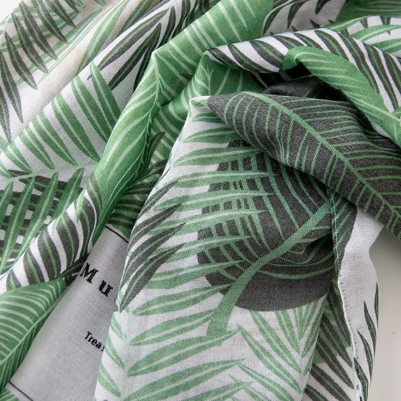 Испания люксовый бренд зеленые листья цветочные кисточкой вискоза шаль шарф банданы Женские платки пашмины мусульманин хиджаб снуд 180*100 см