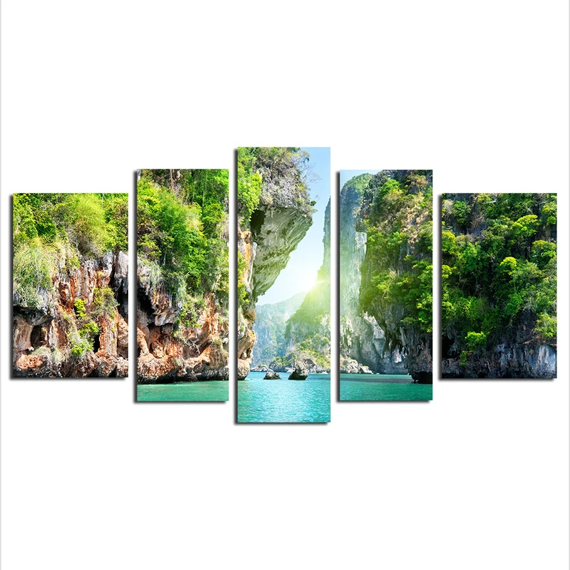 5 Panels Canvas Wall Decor Decals Scenery Wall Art Oil Painting Landscape Artwork for Living Room Wall Decorations (1)