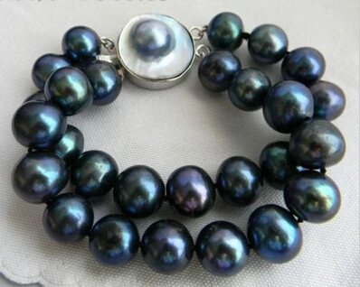 

huij 001154 8'' Round Black Freshwater Pearl Mabe Clasp Bracelet