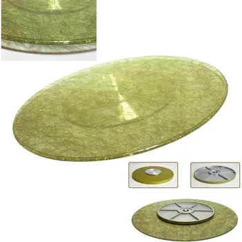 

HQ GW01 UPGRADE Household Tempered Glass with Golden Wire Glass Top Turntable Lazy Susan with Fiberglass Swivel Plate Base