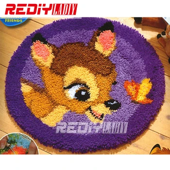 

New Latch Hook Rug Kits DIY Needlework Unfinished Crocheting Rug Yarn Cushion Mat Embroidery Carpet Rug Hello Deer and Butterfly