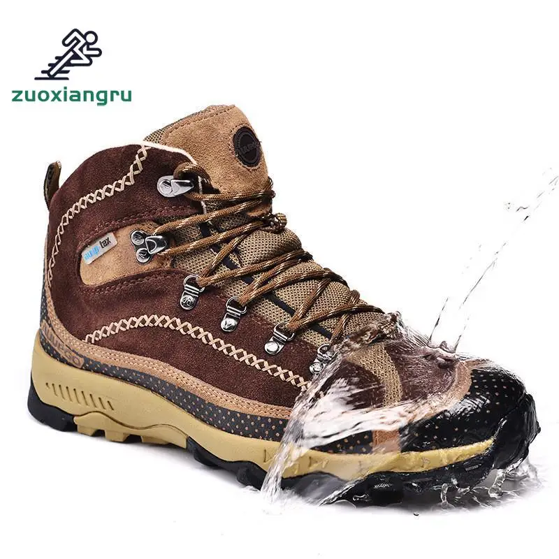 

Real Leather Outdoor Hiking Shoes Plus Velvet Men Warm Snow Boots Walking Climbing Non-slip Women Hiking Shoes Trekking Shoes