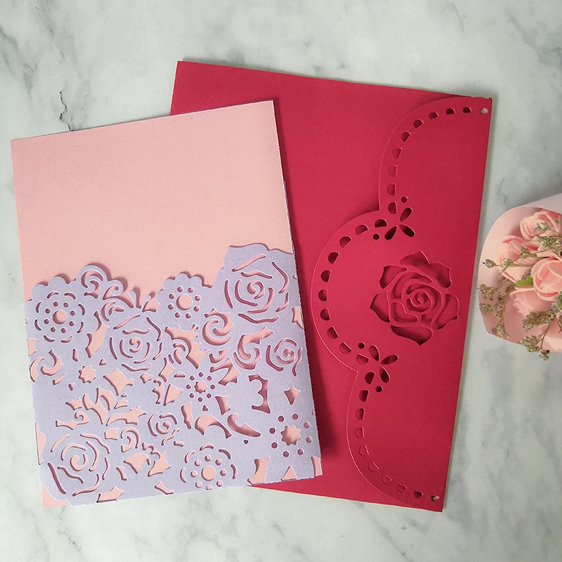 Большой размер, Розовое Свадебное приглашение, конверт, металлическая вырубка, новинка, для скрапбукинга, ремесло, вырубка для DIY, изготовление бумажных открыток