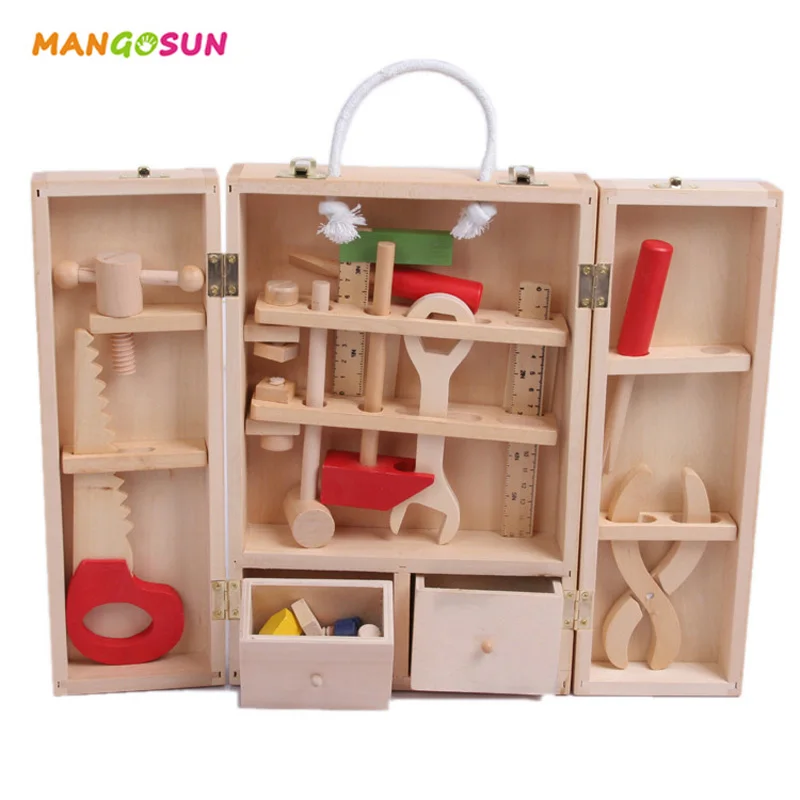 

Wooden House Toolbox Toys Children Educational Toys Simulation Toolbox Set Wooden Puzzles with Screwdriver Boys and Girls Game