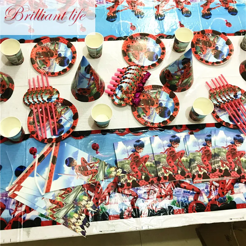 

71pcs/lot Wonderful Ladybug Theme Baby Shower Paper Cup Plate Napkin Birthday Party Family Party Invitation Card Banner Supply