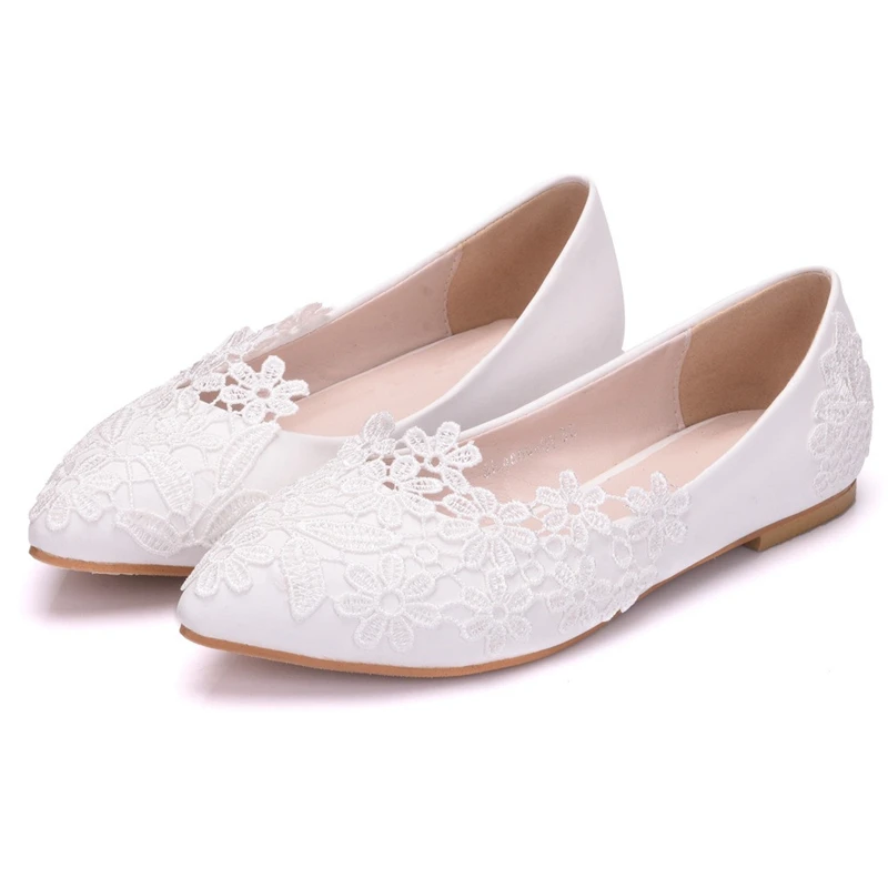 Новые свадебные кружевные белые женские туфли на плоской подошве, женские тонкие туфли с острым носком на плоской подошве, туфли для