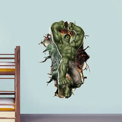

3D Cartoon Super Hero Avengers Hulk Peel and Stick Wall Sticker Kids Room Stickers Cartoon Decals Home Decor Wallpaper Poster