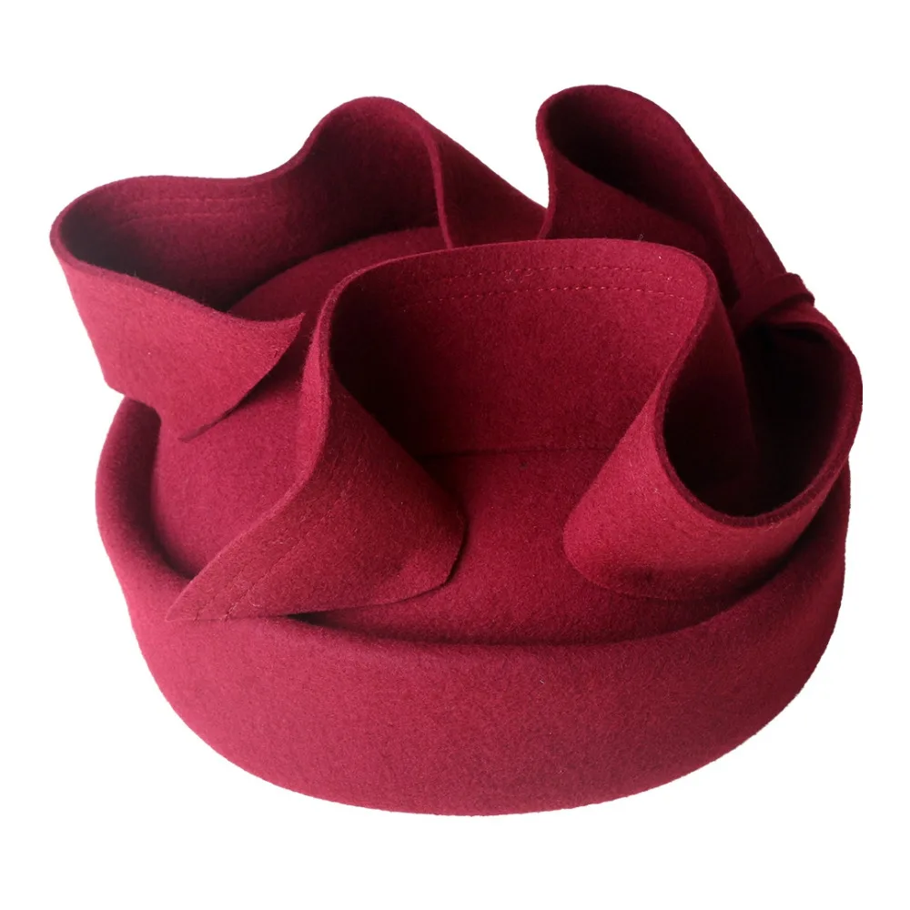 FS Vintage lana pastillero sombrero negro mujer Fascinator sombreros Derby elegante vino rojo boda señoras Iglesia sombrero Fedora - 4