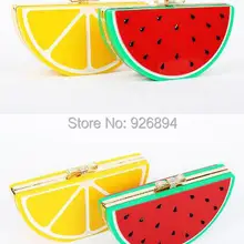 Дизайн Симпатичные в виде арбуза лимонный акриловый горный хрусталь дуговая защелка вечерняя сумка женская сумка через плечо мини цепь