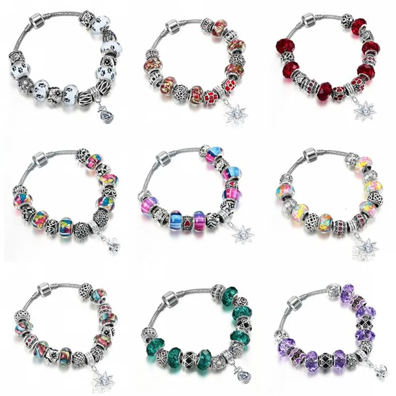 

QIAMNI Handmade Colorful Murano Glass Beads Snake Chain Cuff Bracelet Bangles Fit Original Women Girls DIY Jewelry Gift