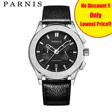Повседневные модные мужские часы Parnis 41 мм Мужские наручные часы s Qaurtz хронограф черные кожаные Авто Дата Мужские кварцевые военные часы