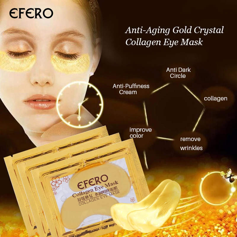 EFERO золотой порошок кристалл коллагеновая маска для глаз патчи темные круги удаление увлажняющий крем глаза маска 200 шт. = 100 упаковка