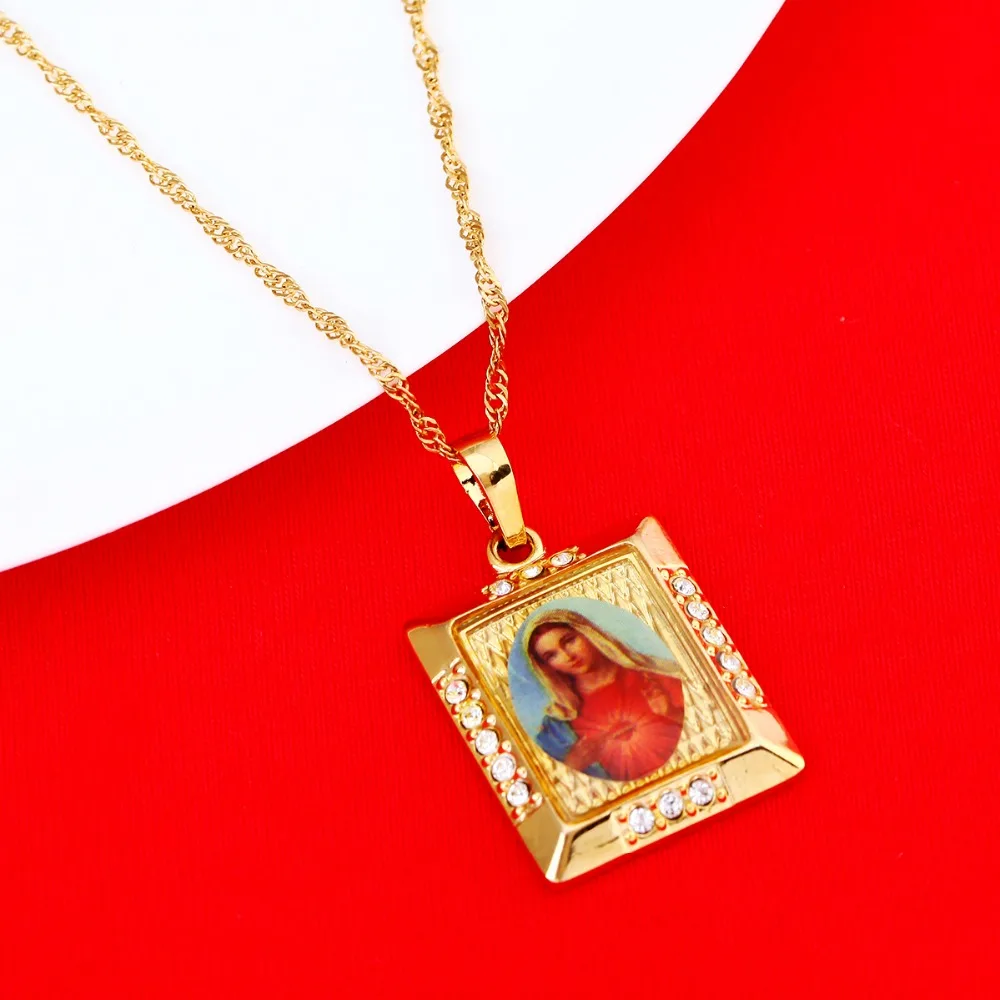 Virgin Mary Necklace Mary Conceived Without Sin Pray Pendant Light Gold