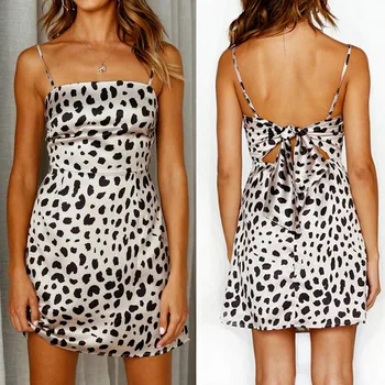 Summer Sexy Dress Women's 2019 Fashion Women Sexy Camis Leopard Off Shoulder Lace up Backless Mini Dress #4 Summer Sexy Dress Women's 2019 Fashion Women Sexy Camis Leopard Off Shoulder Lace up Backless Mini Dress #4