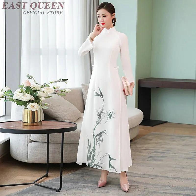

White Vietnam Cheongsam Dress Chinese Style Ao Dai Vietnam Traditional Dress Qipao Robe Vietnam Clothing Ao Dai Dress TA1752