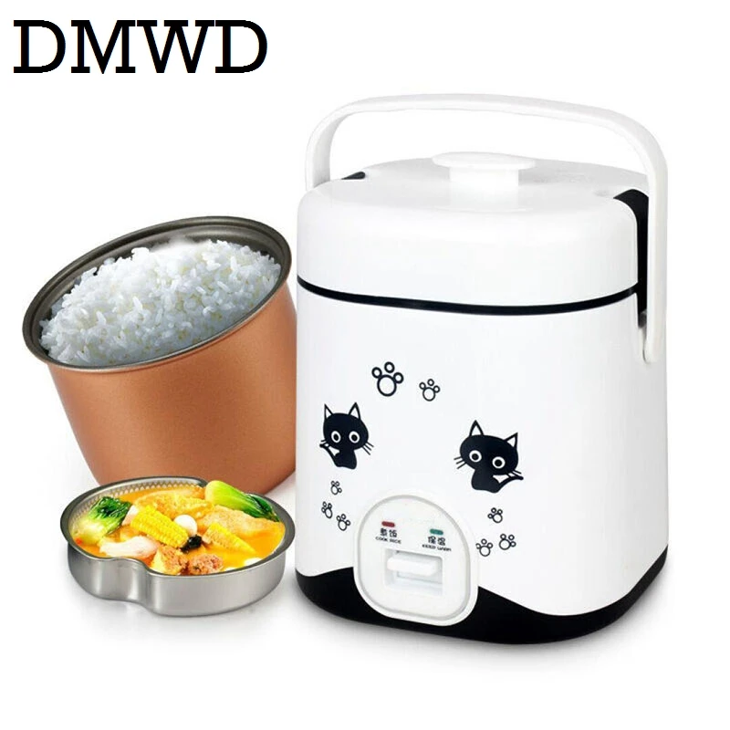 DMWD 110V/220V Mini Electric Rice Cooker Food Cooking Machine Eggs Meal Steamer Porridge Soup Stew Pot Heating Lunch Box Warmer