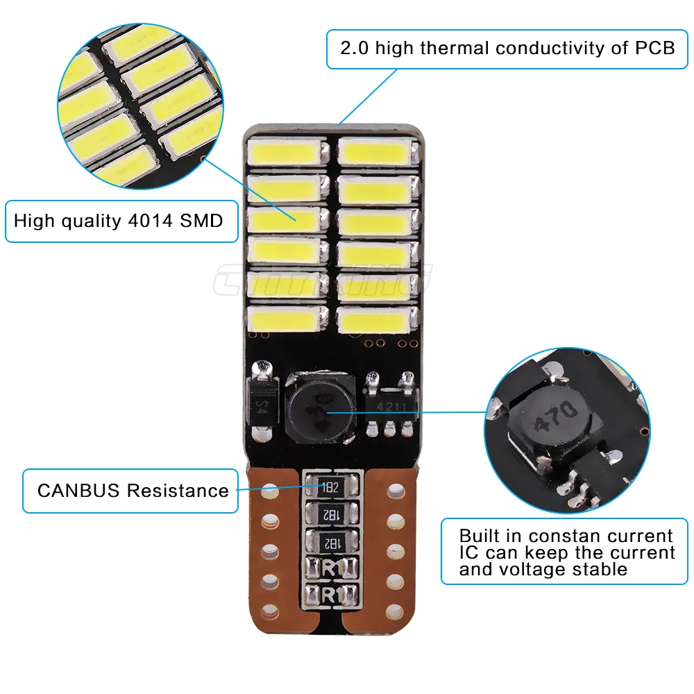 1 шт./лот T10 Светодиодная Лампа 194 Led Canbus 24SMD 4014 автомобильная светодиодная