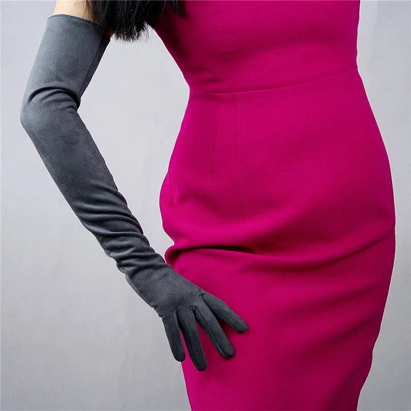 Женские замшевые перчатки из искусственной кожи, женские перчатки длиной 60 см без подкладки, вечерние замшевые кожаные варежки queen, TB22-1