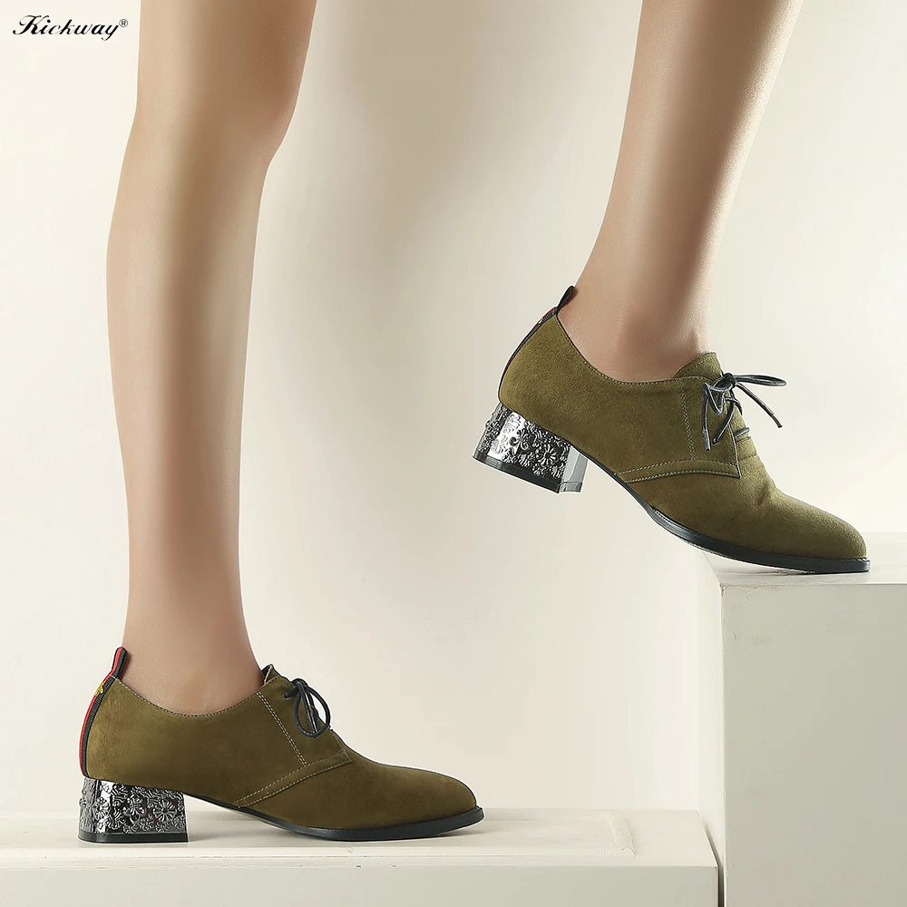 

Large size womens shoes 34-43 Med heels 2017 spring autumn Cross tied heels round toe lace up Green Black concise drop ship 680