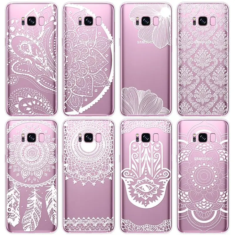 

Clear TPU Coque For Samsung Galaxy S6 S7 Edge S9 Plus A3 A5 Note 9 J3 J5 J7 2016 2017 A6 A8 2018 Lace Floral For Samsung S8 Case
