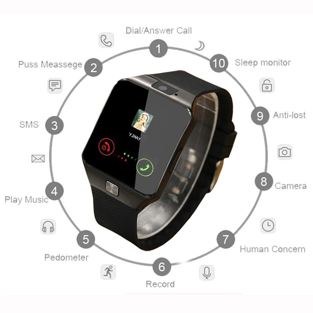 Bluetooth Smart Watch DZ09  support TF SIM card Call SMS smartwatch For Android IOS Phone PK A1 GT08 (7)