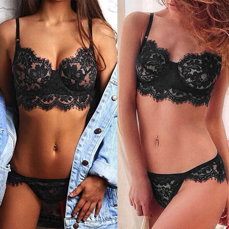 Hot Sale Plus Size Sexy Lace Women Lingerie Exotic Apparel Bra Set Transparent Erotic Bra Thong Push Up Bikini Underwear Suit