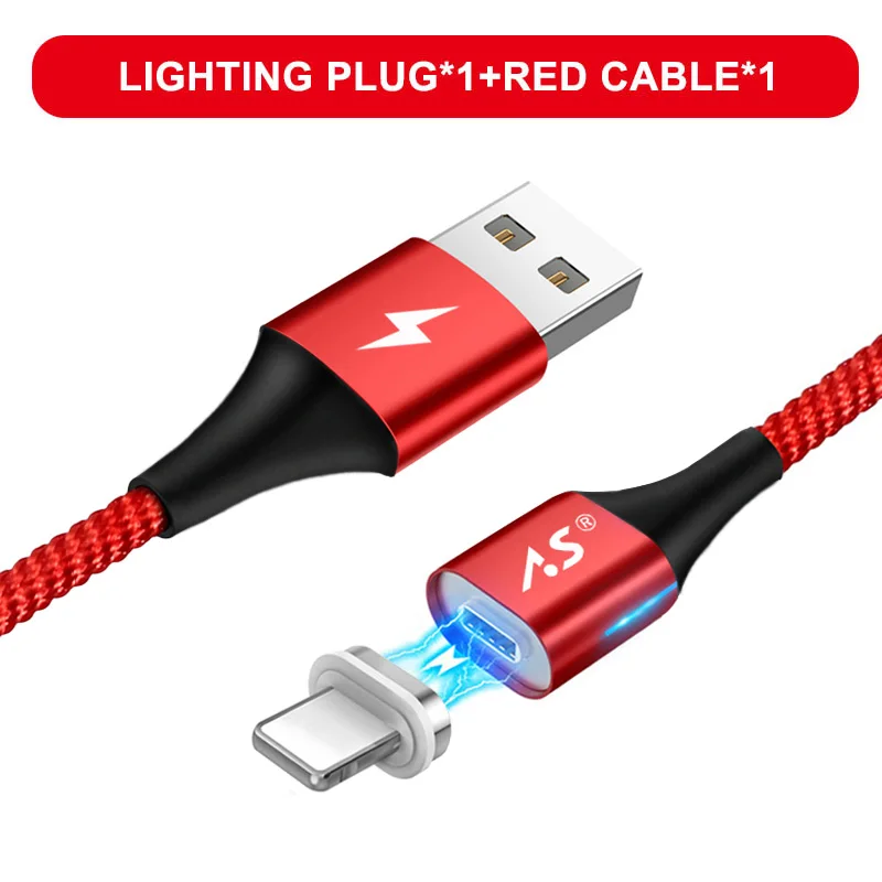 A.S светодиодный магнитный USB кабель для iPhone Micro USB кабель USB C магнит быстрое зарядное устройство нейлоновый кабель для передачи данных для samsung Xiaomi huawei - Цвет: Red for Apple