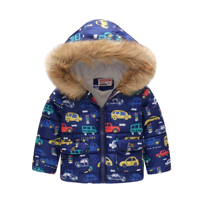 

Winter New Fashion Cartoon Car Print Toddler Baby Thicken Hooded Jackets For Boys Warm Coat Kids Boy Parkas Children Outerwear