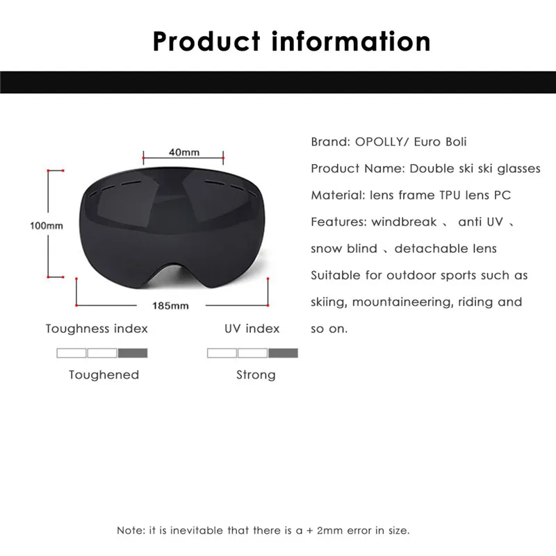 Лыжные очки, двухслойные, UV400, анти-туман, большая Лыжная маска, очки для катания на лыжах, для мужчин и женщин, очки для сноуборда, спортивная одежда и аксессуары