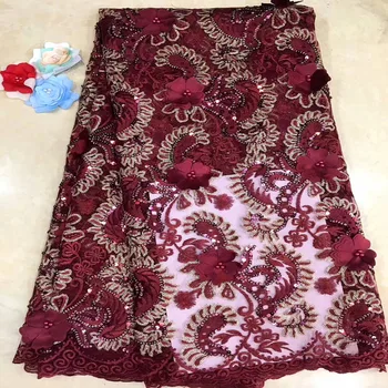 

2019 Latest African Tulle Lace Fabric High Quality French Nigerian Sequins Embroidery Mesh Lace Fabrics 5Yards For Wedding A1777