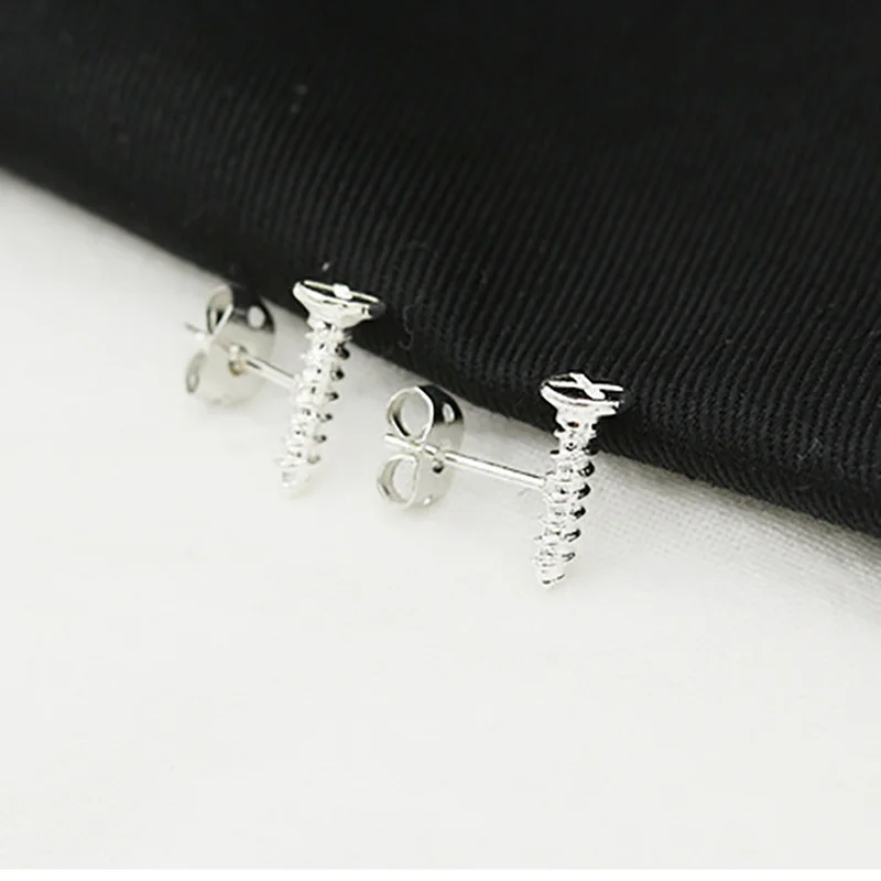 10 pairs/lot Punk Nail Ear Stud Earrings Silver Color Screw Earring For