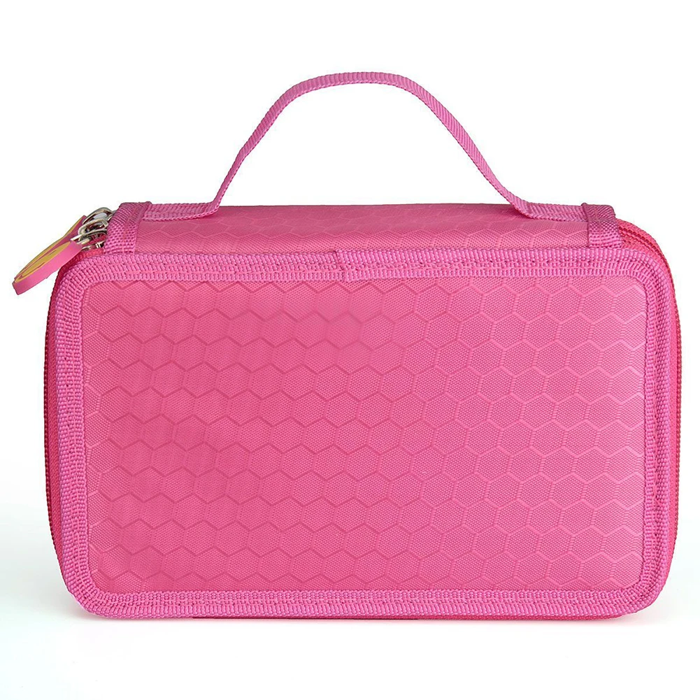 

Student Pen Pencil Case 3 Layer Oxford Brush Holder Makeup Pouch Storage Bag Rose Red