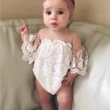 Solid Off the Shoulder Lace Bodysuit For Baby Girl