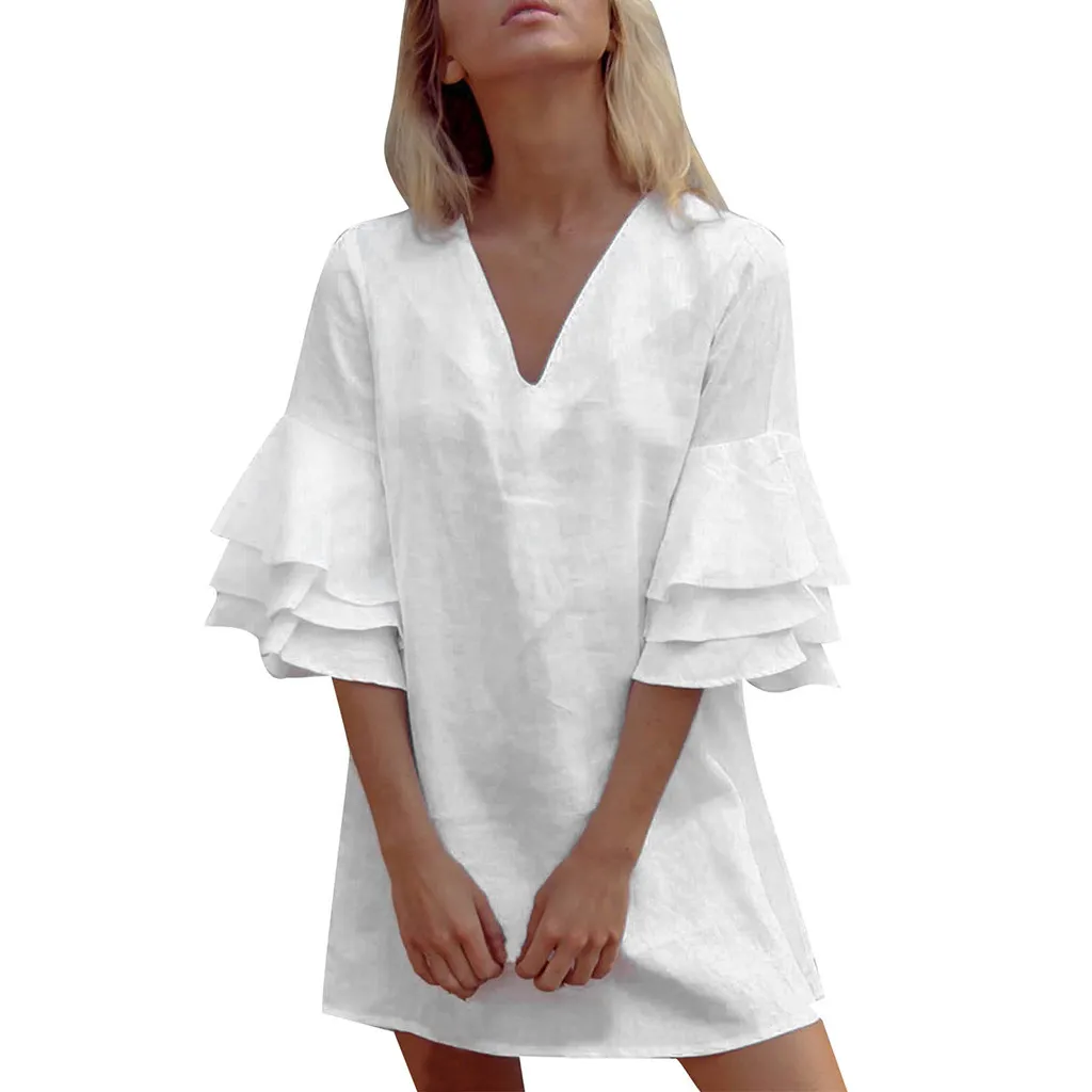 

Women Sexy Casual Ruffle Short Sleeve Mini Dress Evening Party Dress Bohemian Dress Female Plus size Falda de verano423