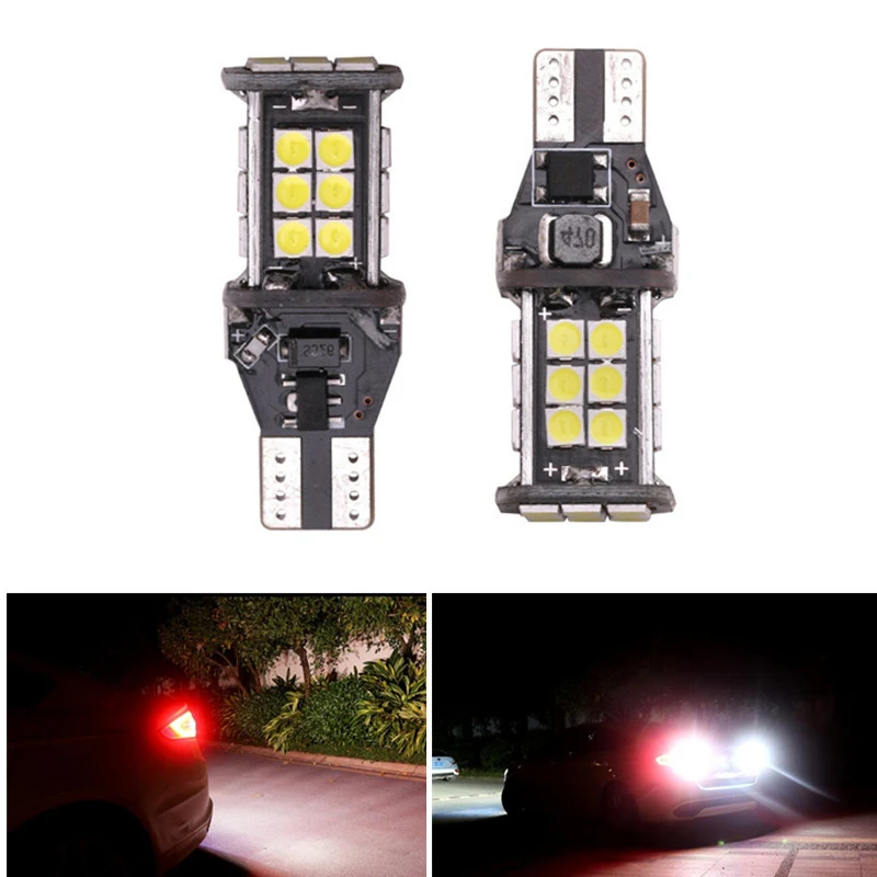2 шт. T15 W16W 921 3030 24 SMD Автомобильные светодиодные лампы Canbus большинство
