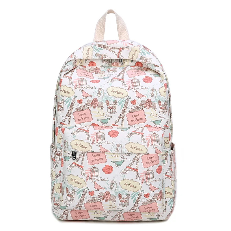 Eiffel Tower Backpacks Cartoon Flower Printing School