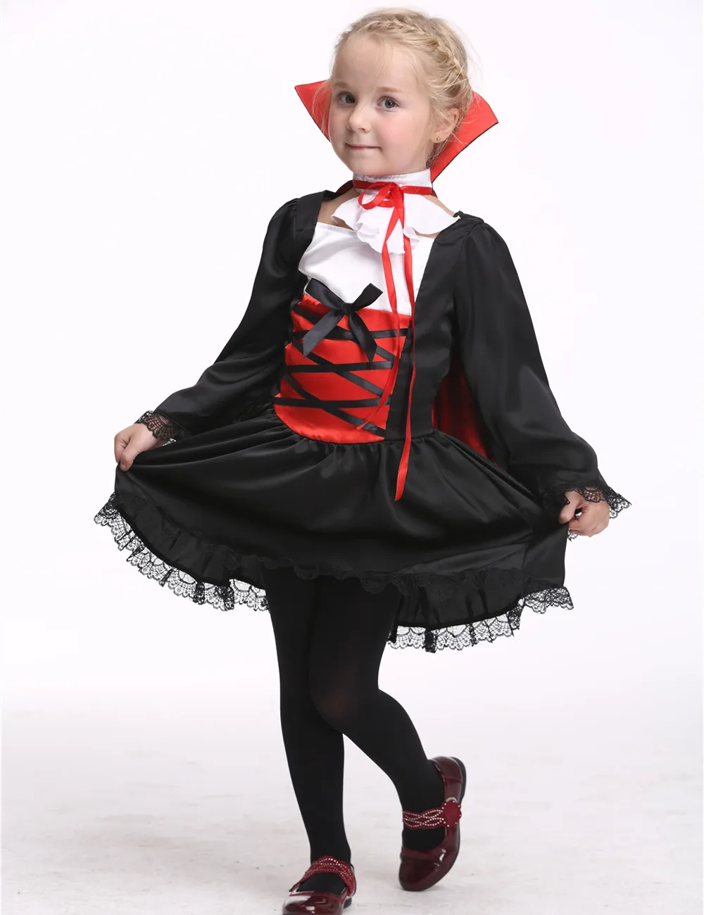 3-11Years Girls Vampire Costume Party Cosplay Dress With Cape Kids Perform Stage & Dance Wear Toddler Halloween Costume Dress 3-11Years Girls Vampire Costume Party Cosplay Dress With Cape Kids Perform Stage & Dance Wear Toddler Halloween Costume Dress