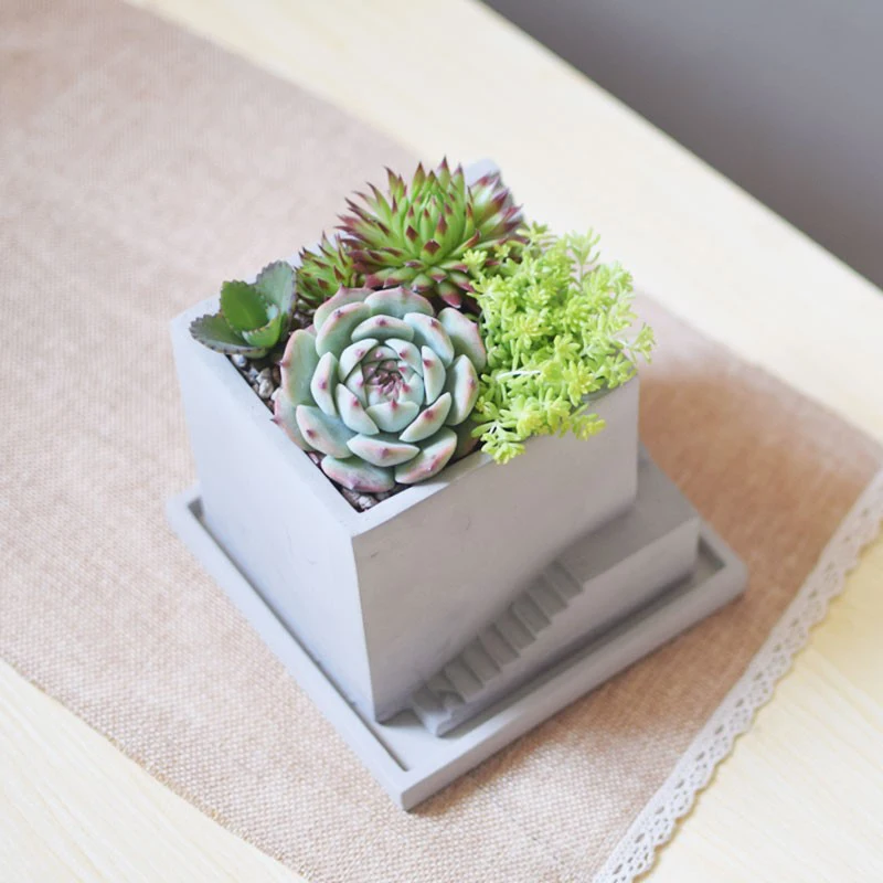 Tanie Sukulenty silikonowe formy betonowe schody kwadratowe doniczki cementowe gliniane formy mini garnek gipsowe formy gipsowe