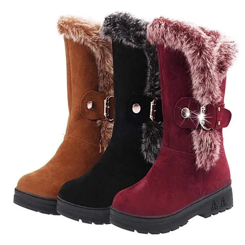 MXHY Bigs Children Boots Thick Warm Women Cotton-Padded Suede Buckle Girls Snow Boots kids Young female student Boots
