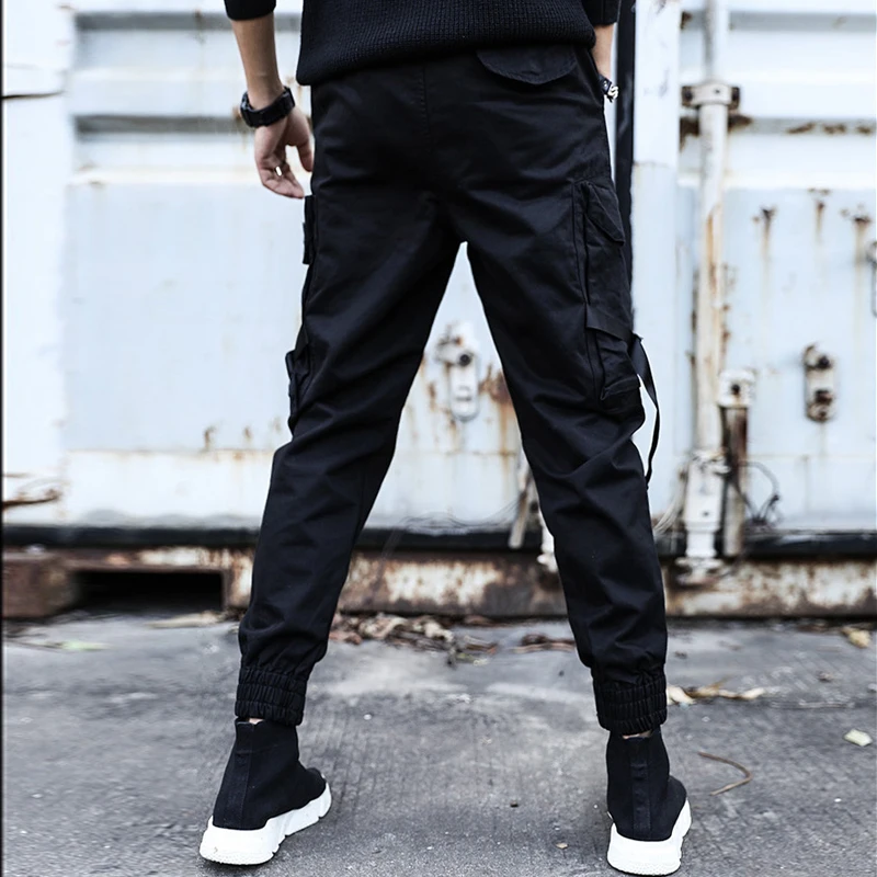 Уличная одежда с лентами повседневные брюки мужские черные тонкие мужские s брюки для бега с боковыми карманами хлопковые камуфляжные мужские брюки