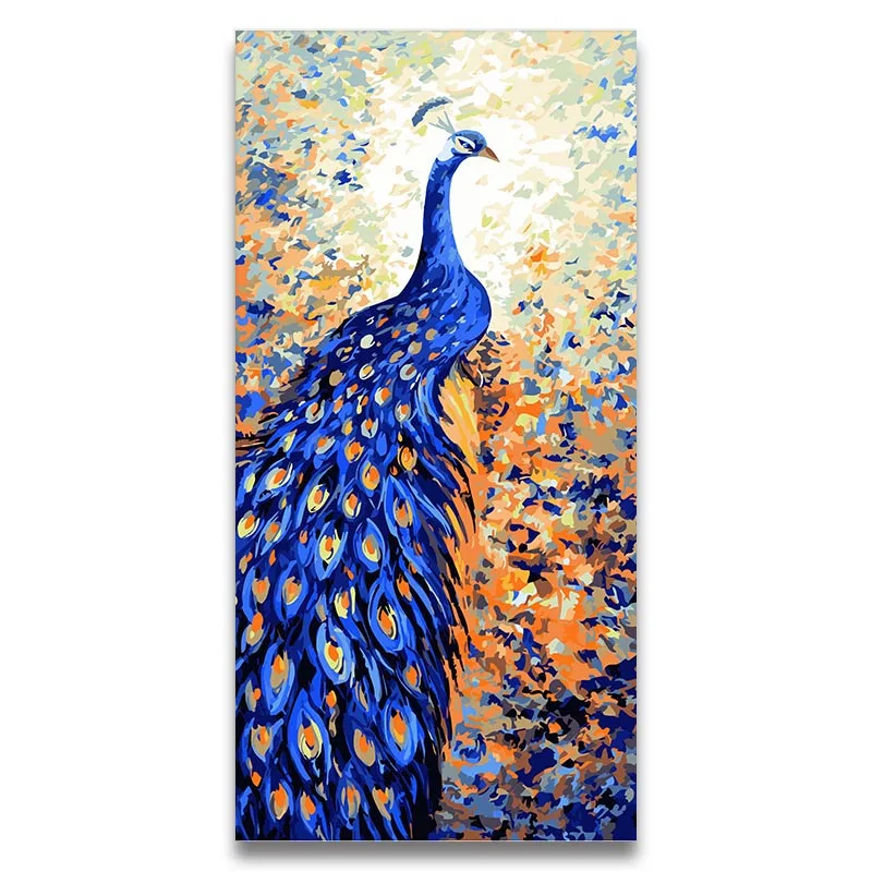 

Blue Big Peacock Coloring By Numbers Picture Painting animals oil Paint by numbers for Modular Entrance hoom decor