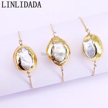 

6Pcs Gold Color Nature Pearl Bracelet For Women fresh water pearl connector Bracelet Charm Adjustable
