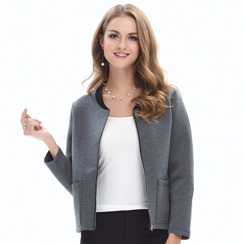 Women Casual Bomber Jacket Coat Autumn Winter Long Sleeve Fashion Collarless Jackets Wide