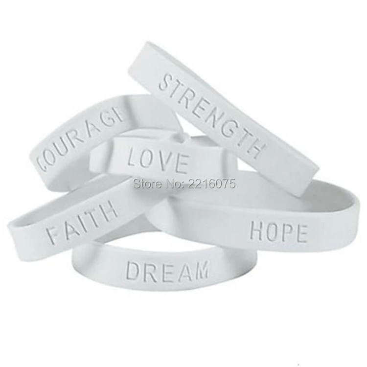 300pcs LOVE DREAM FAITH STRENGTH HOPE COURAGE silicone wristband rubber
