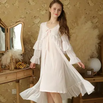 

Lace sexy Nightgowns 2019 autumn new sweet style Embroidery long sleeve loose women sleep dress palace home clothes gx1299