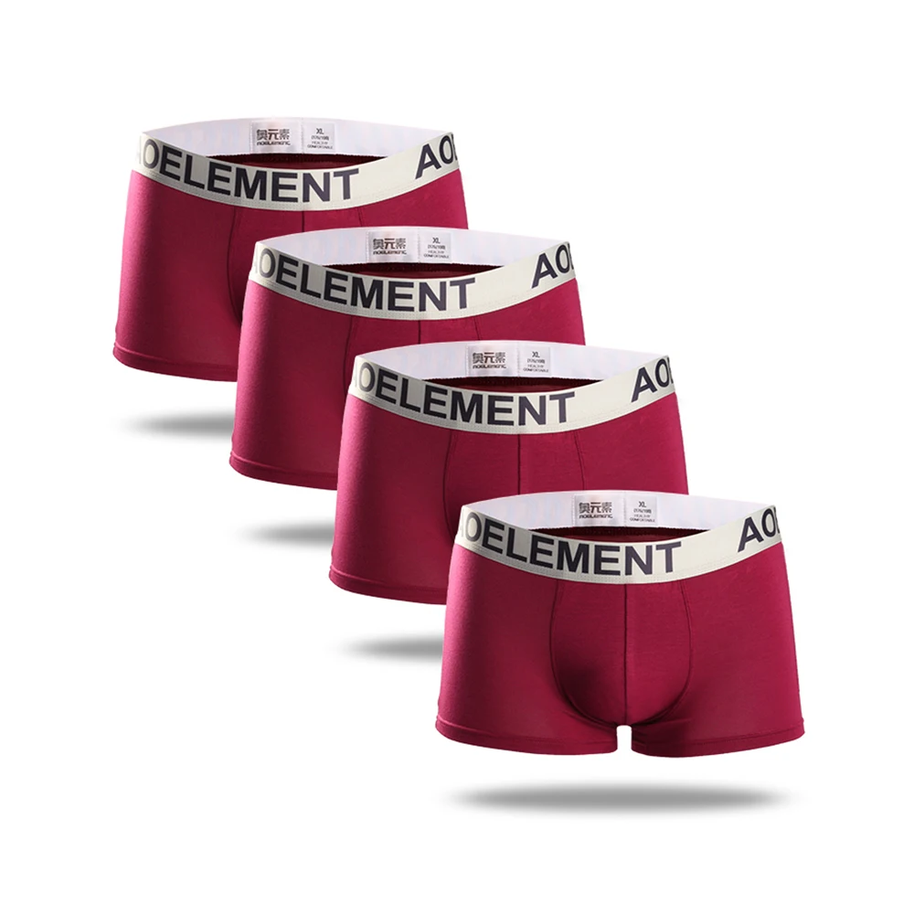 

2019 Men Solid Color Boxers Modal Boxer Man U Convex Breathable Belt Underpanties Printed Boxer Shorts 4Pcs/lot Underwear Boxer